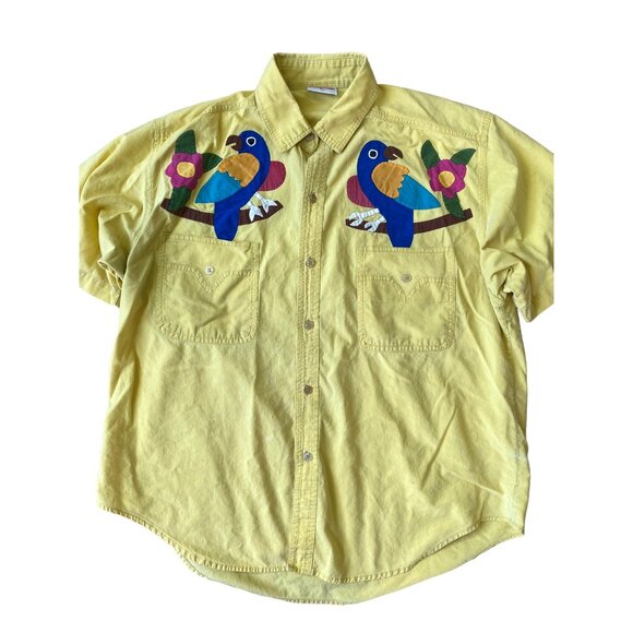 ChaCal VTG Y2K Button Down Campshirt Adult XL Yellow Parrot Grandpacore 90s - Picture 1 of 12
